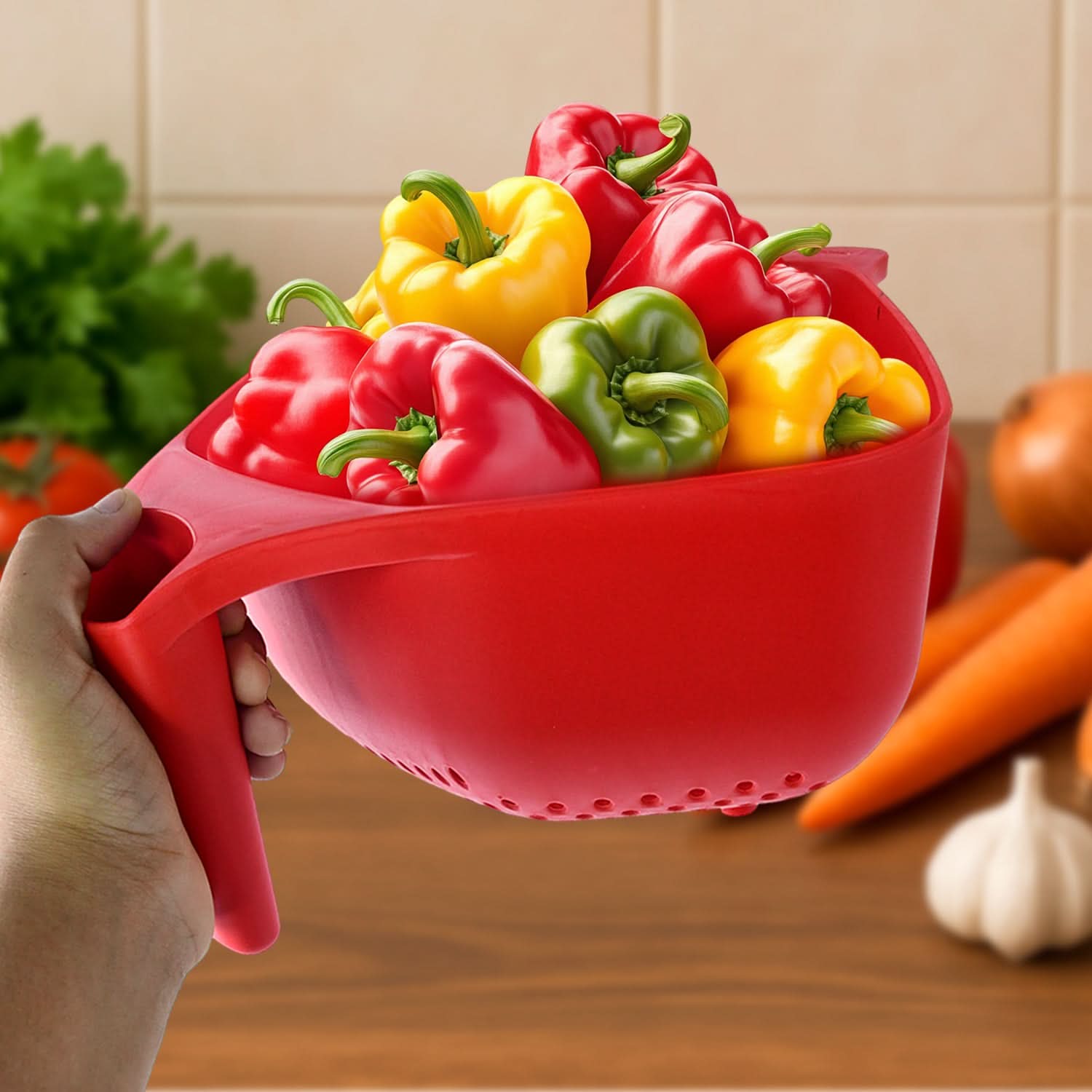 Multi-Functional Plastic Strainer Bowl with Handle – 1.5L