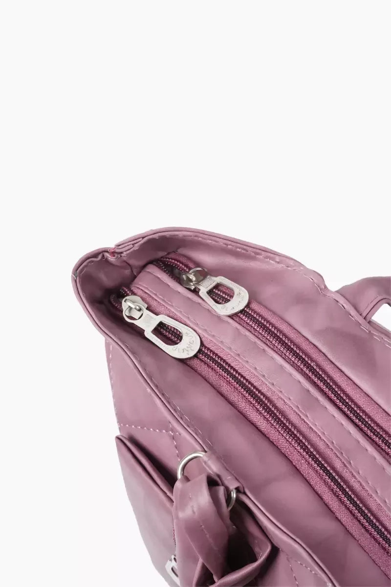 PU Leather Butterfly Design Hand Bag for Women - Mauve