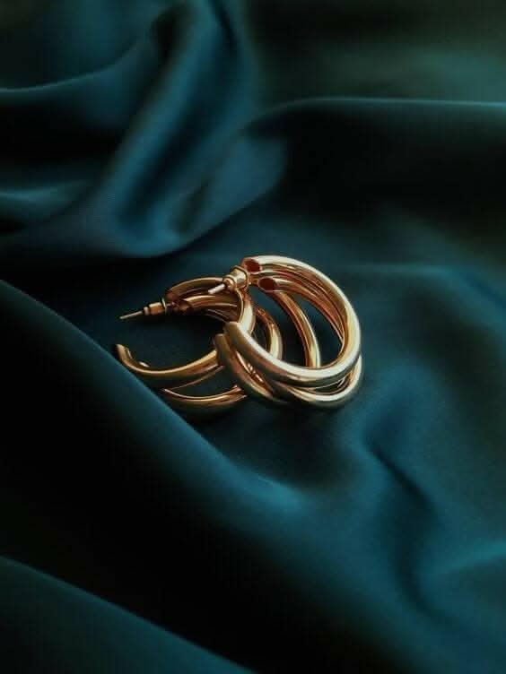 Pinapes Layered Triple Hoop Earrings Elegant Gold-Toned Hoops for Women & Girls