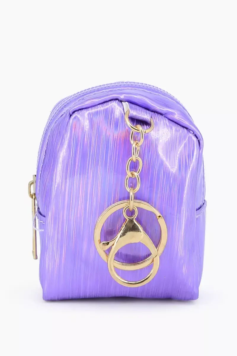 Mini Coin Purse Keychain with Fluffy Pompom (Purple)