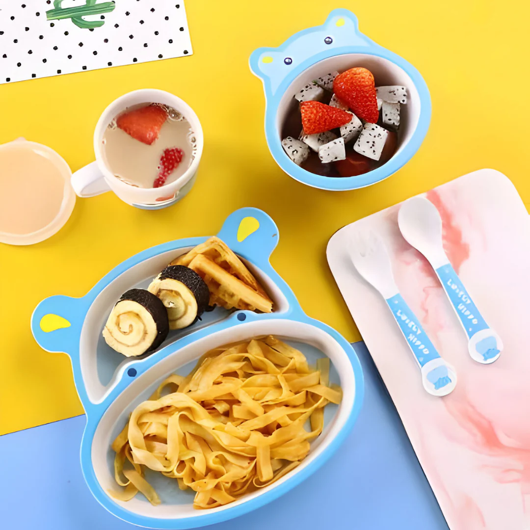 Lovely Hippo Bamboo Fiber Kids Dining Set of 5