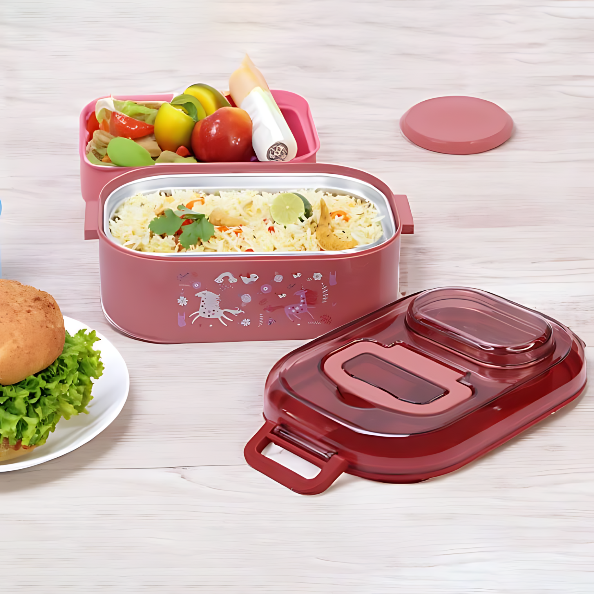 Unicorn Theme Stainless Steel Lunch Box with Free Complimentary Gift