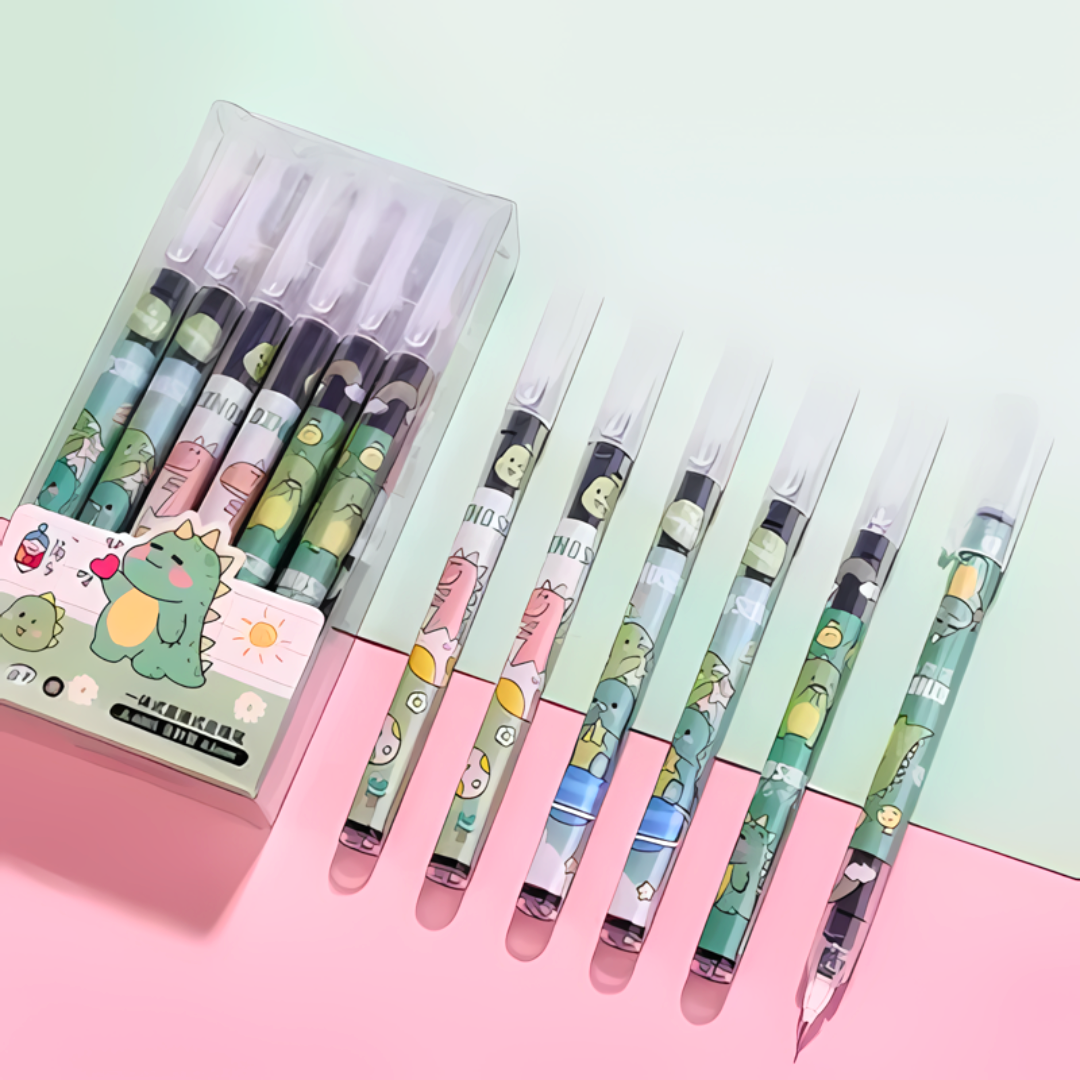 Dino Kawaii Gel Pens Set of 6 Pcs