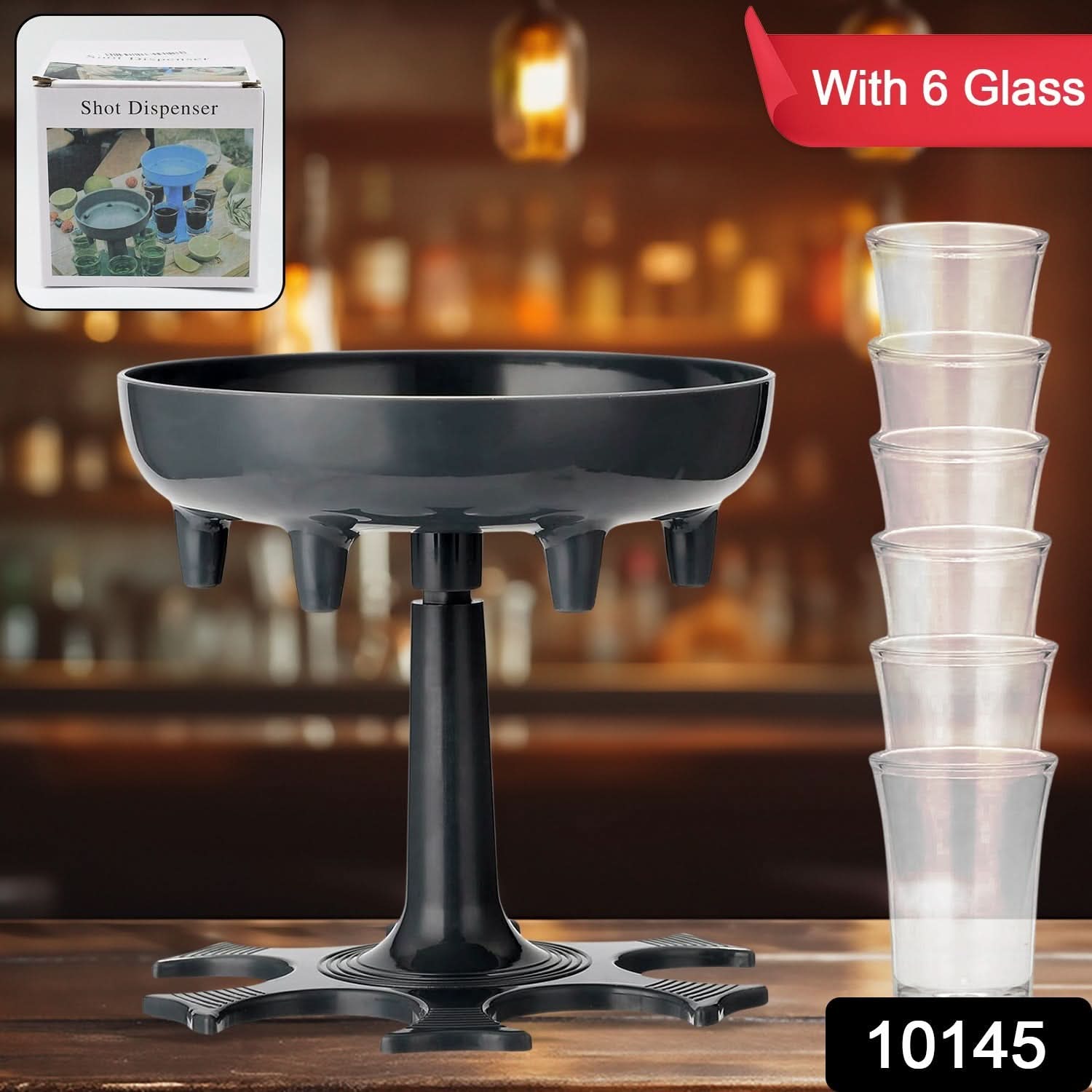 6 Shot Glass Dispenser with Tray – Fast Pour Party Bar Set