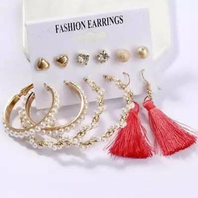 Pinapes Red Threaded Metal Earrings Elegant Combo Pack for Women