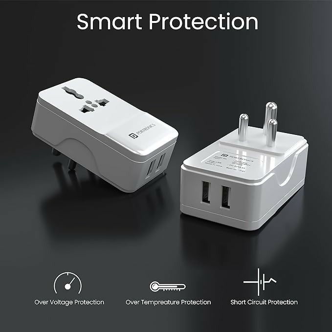 Portronics Adapto III Dual USB Adapter with 1 AC Power Socket (White)