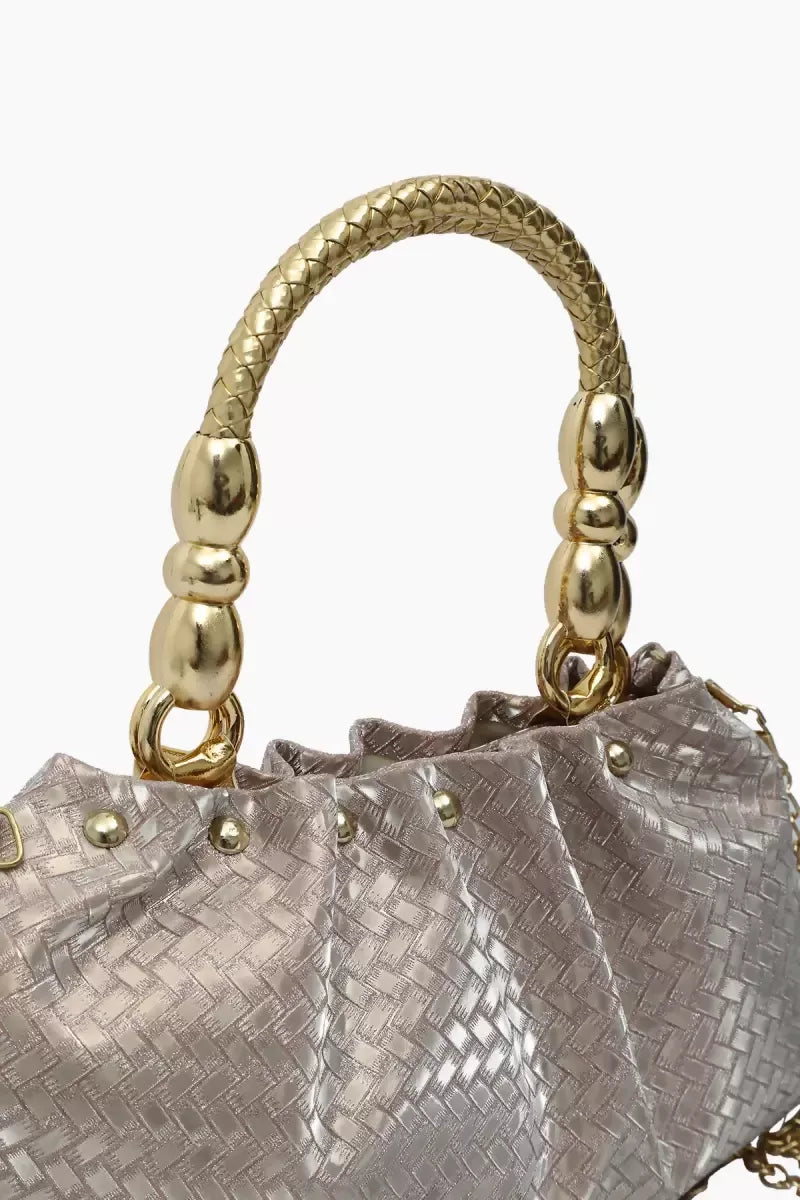 Elegant Gold Tone Hand-Held & Sling Bag - Peach