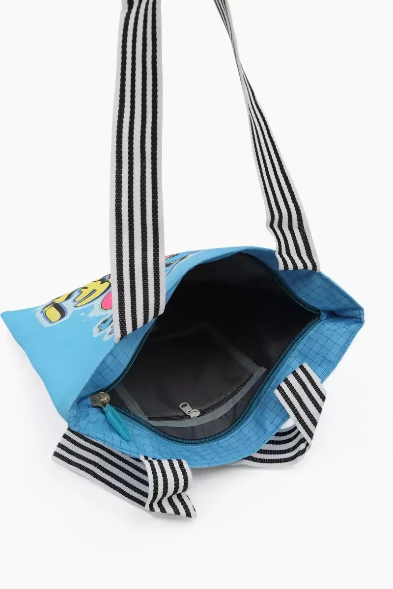 Stylish Printed Canvas Shopping Bag for Girls (Sky Blue)