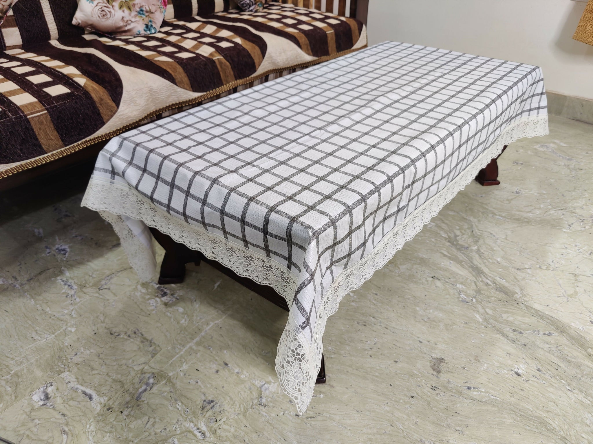 Mopak Decor Classic Table Cover Printed Table Cover with Lace Centre Table Cover