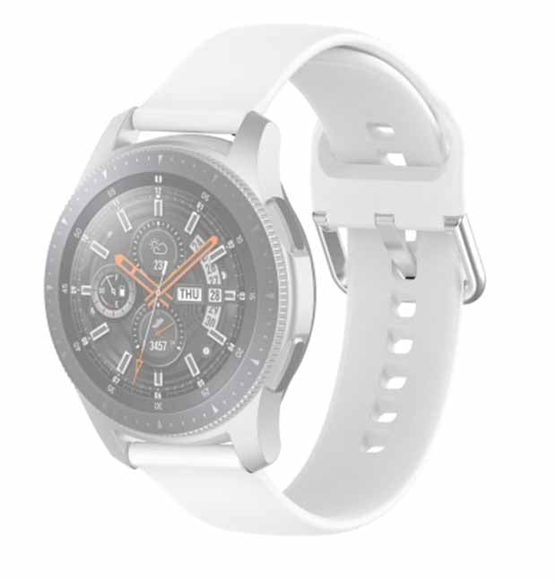 White Plain Silicone Strap With Stainless steel Buckle For Smart Watch (22mm)