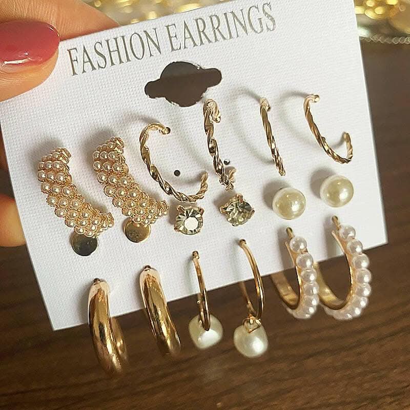 Pinapes Latest Stylish Combo Design Pairs Metal Earrings for Women and Girls (Ring Type)
