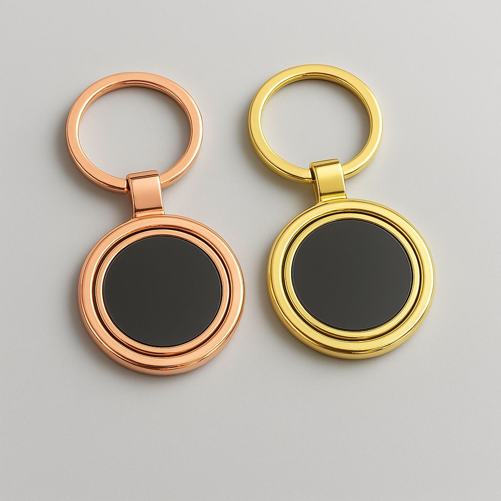 Elegant Dual-Tone Spinning Metal Keychain – Gold & Rose Gold