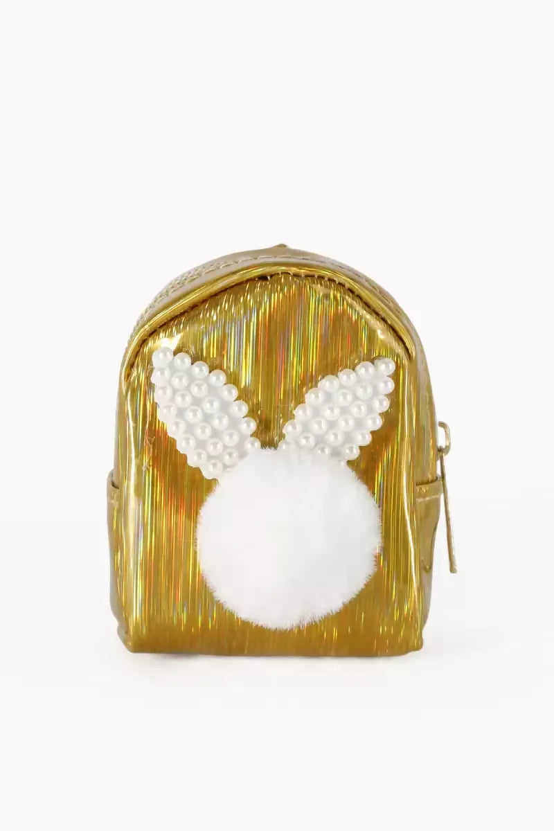 Mini Coin Purse Keychain with Fluffy Pompom (Gold Shine )
