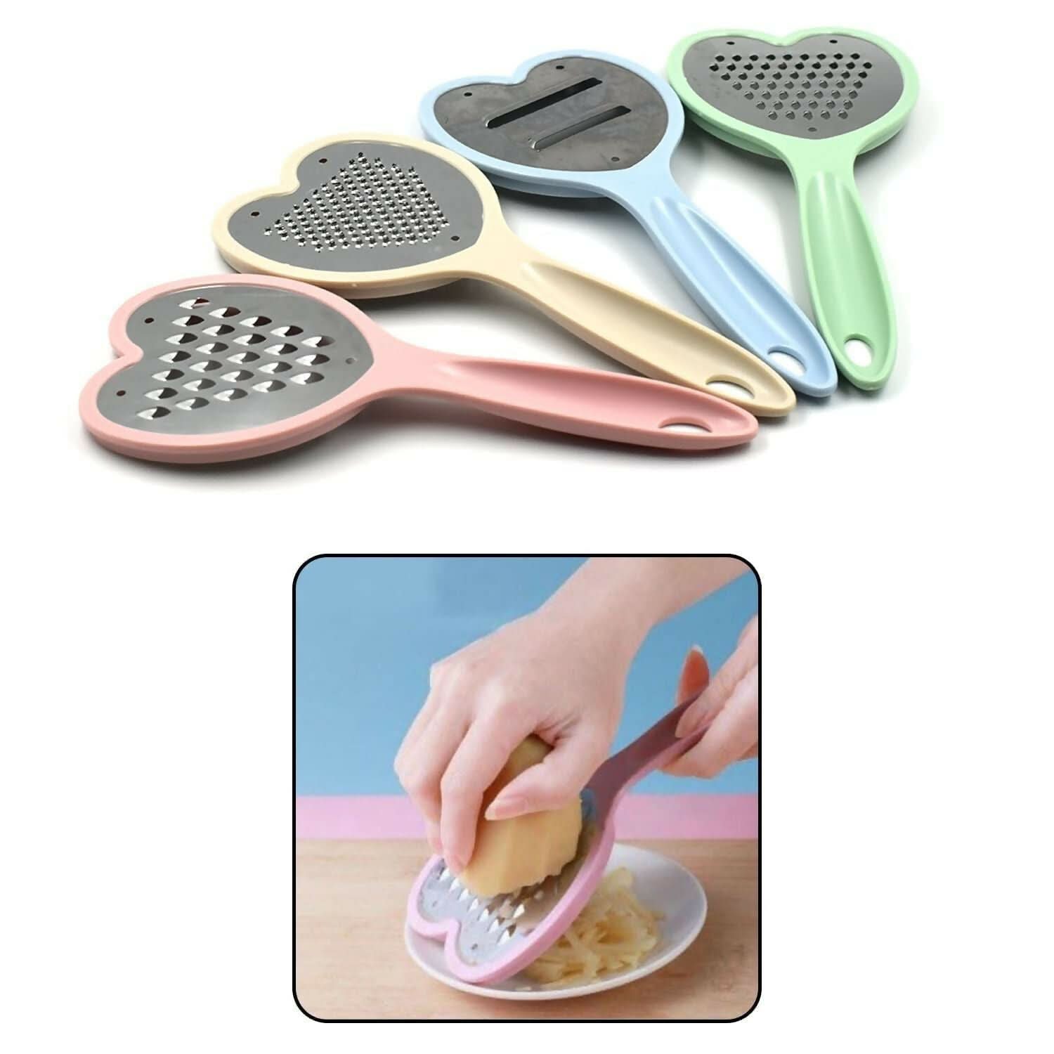 Heart-Shaped 4-in-1 Stainless Steel Grater Slicer (Multicolor, Pack of 4)