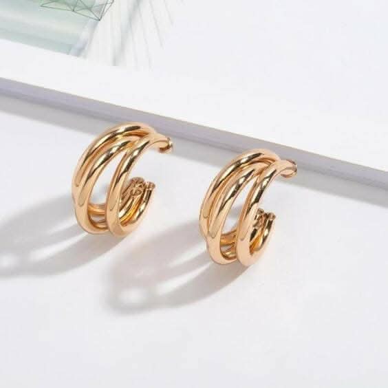 Pinapes Layered Triple Hoop Earrings Elegant Gold-Toned Hoops for Women & Girls
