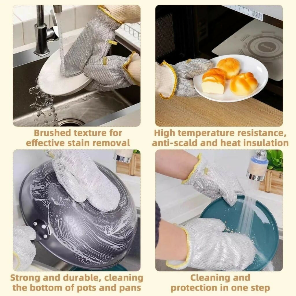 Anti-Scalding Stainless Steel Wire Gloves Reusable Kitchen & Cleaning Gloves (1 Pair)
