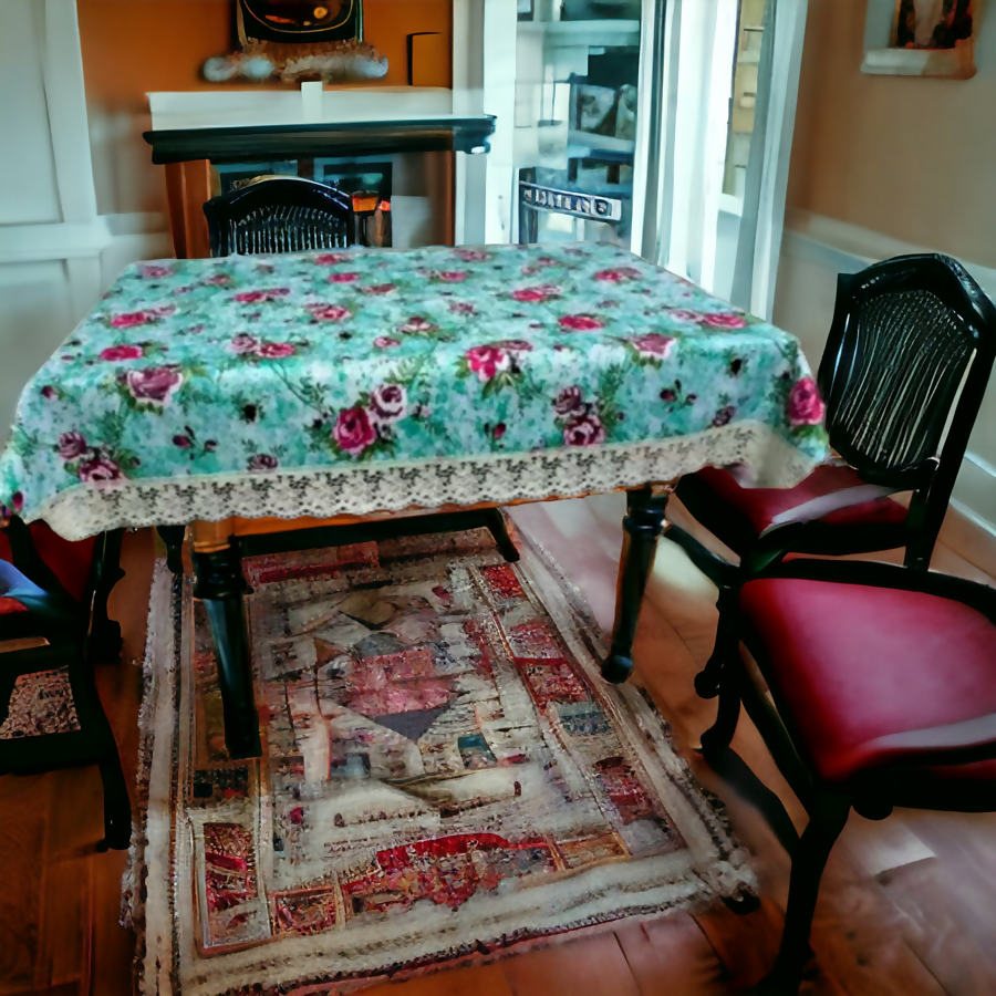 Mopak Decor 3D Printed Table Cover with Lace – Medium (40x60) for 4-Seater Rectangular Dining and Centre Table Cloth (Green)