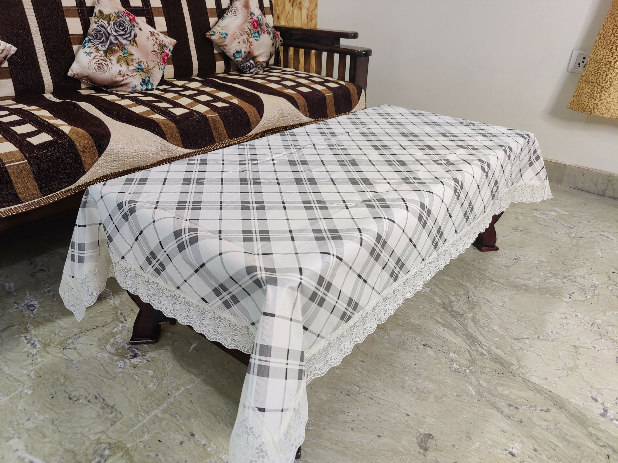 Classic White Black Line Table Cover – Small & Large (40x60 & 60x90) Inches