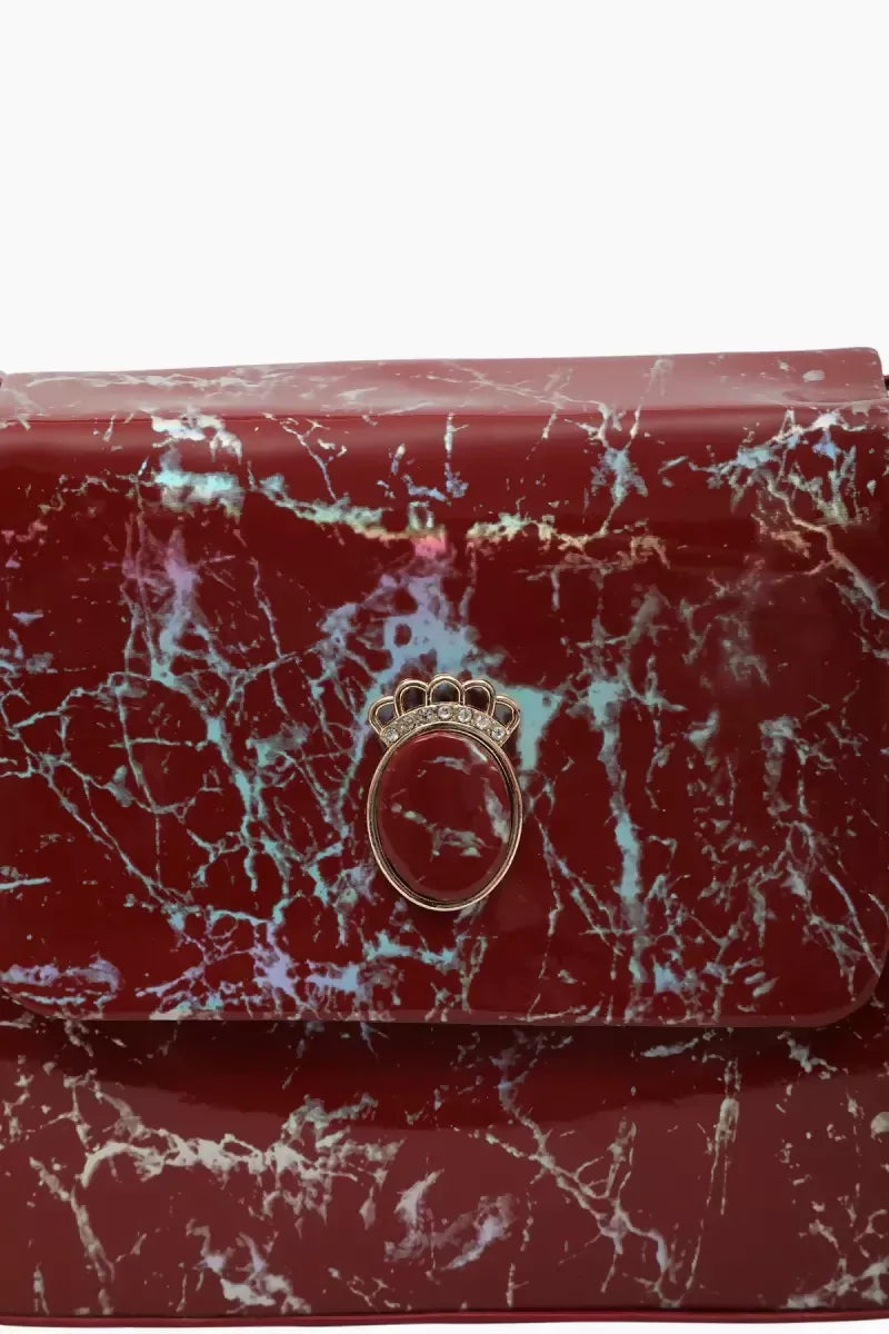 Marble printed Box Sling Bag for Girls - Dark red
