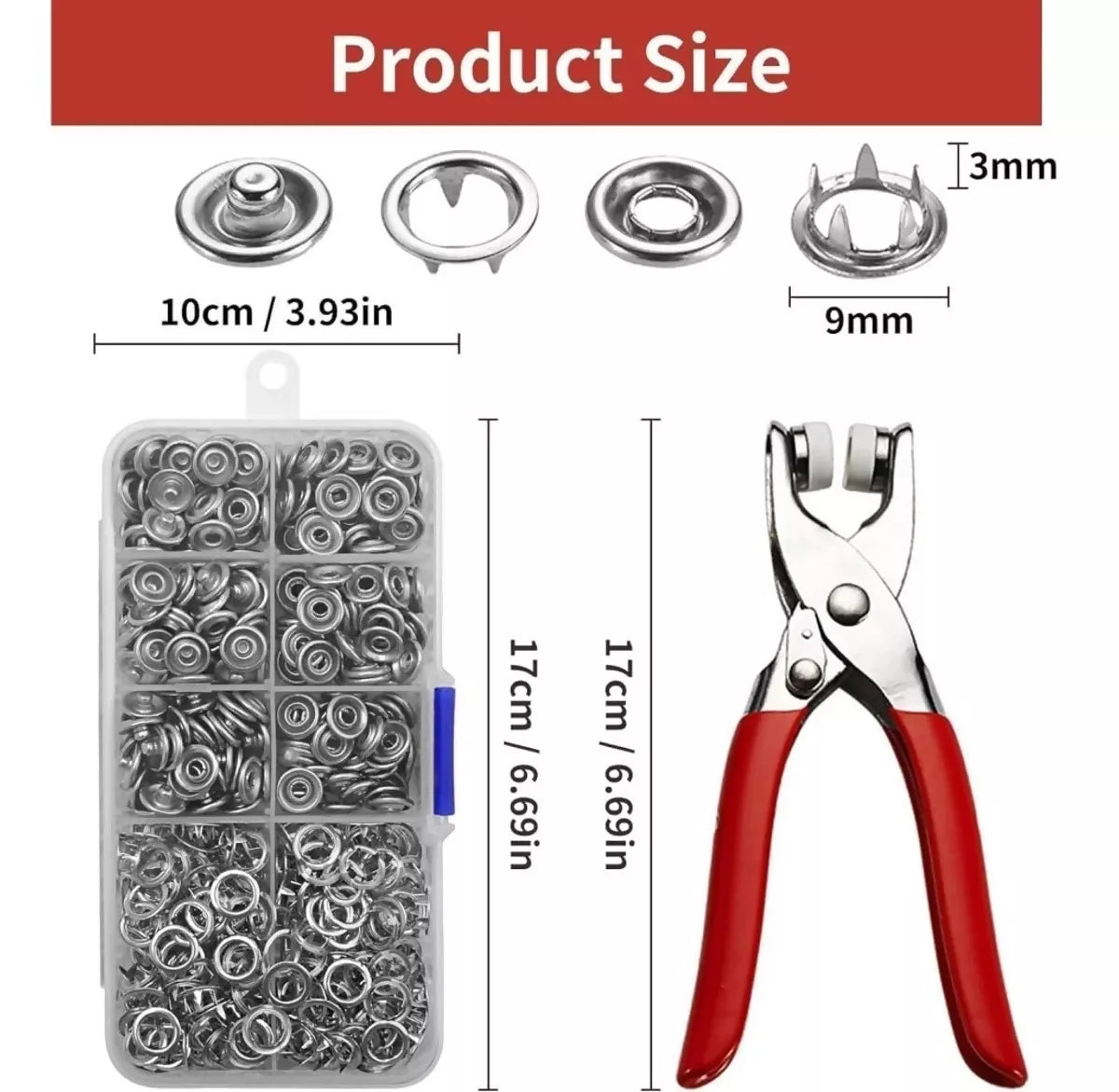 Silver Button Thickened Snap Fasteners Kit with Pliers