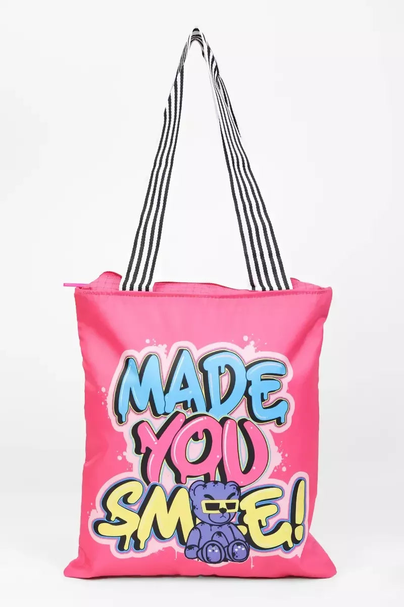 Stylish Printed Canvas Shopping Bag for Girls (Pink)