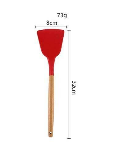 P-Plus International Silicone Spatula Turner – Heat-Resistant with Wooden Handle (Red)