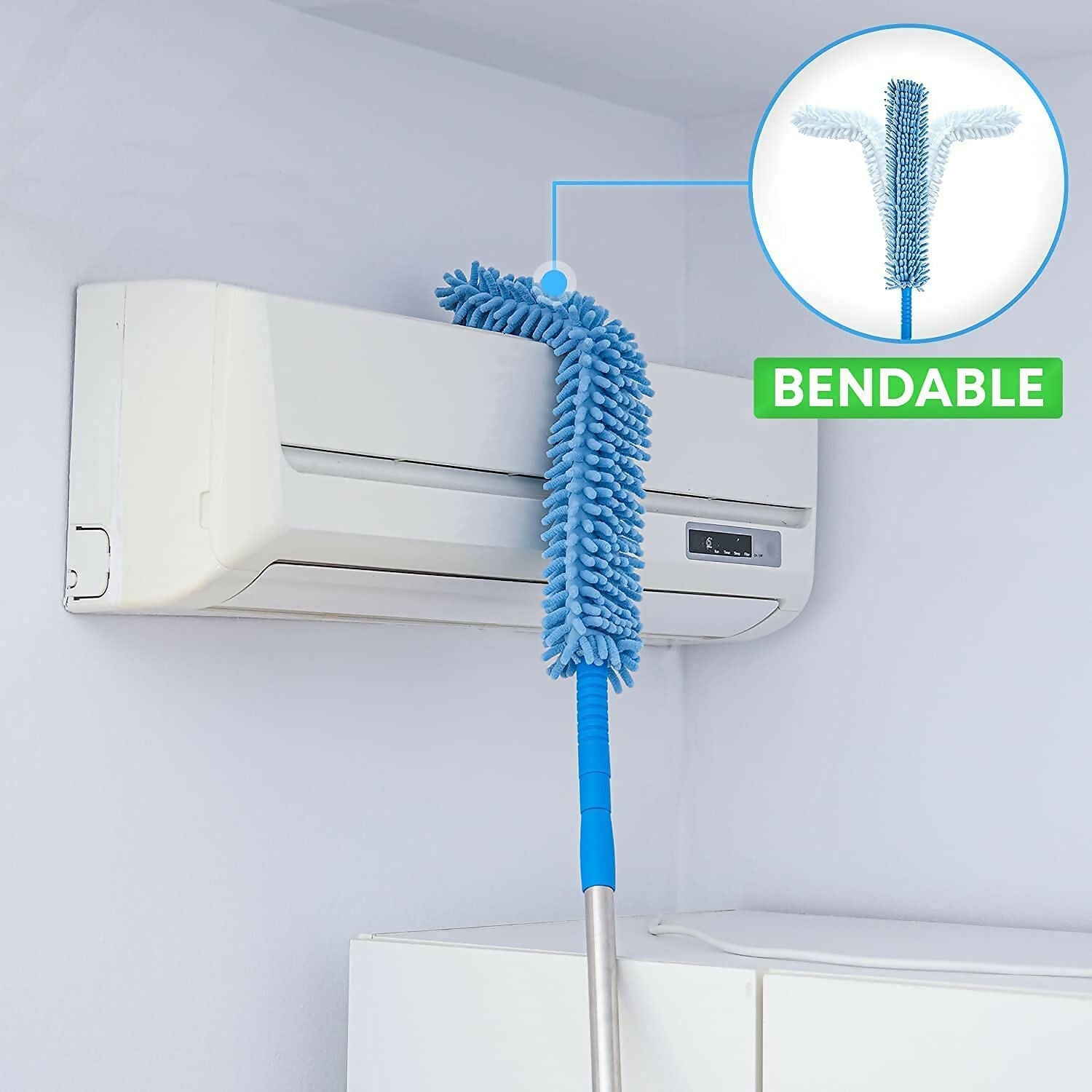 Microfiber Fan Cleaner Brush with Long Rod Flexible & Foldable Duster (Blue)