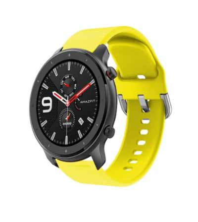 Yellow Plain Silicone Strap With Stainless steel Buckle For Smart Watch (22mm)