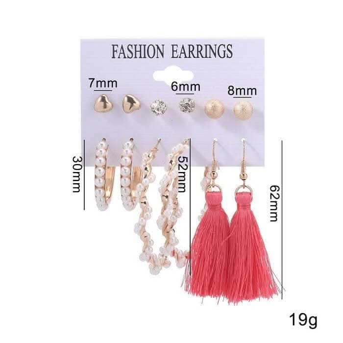 Pinapes Red Threaded Metal Earrings Elegant Combo Pack for Women