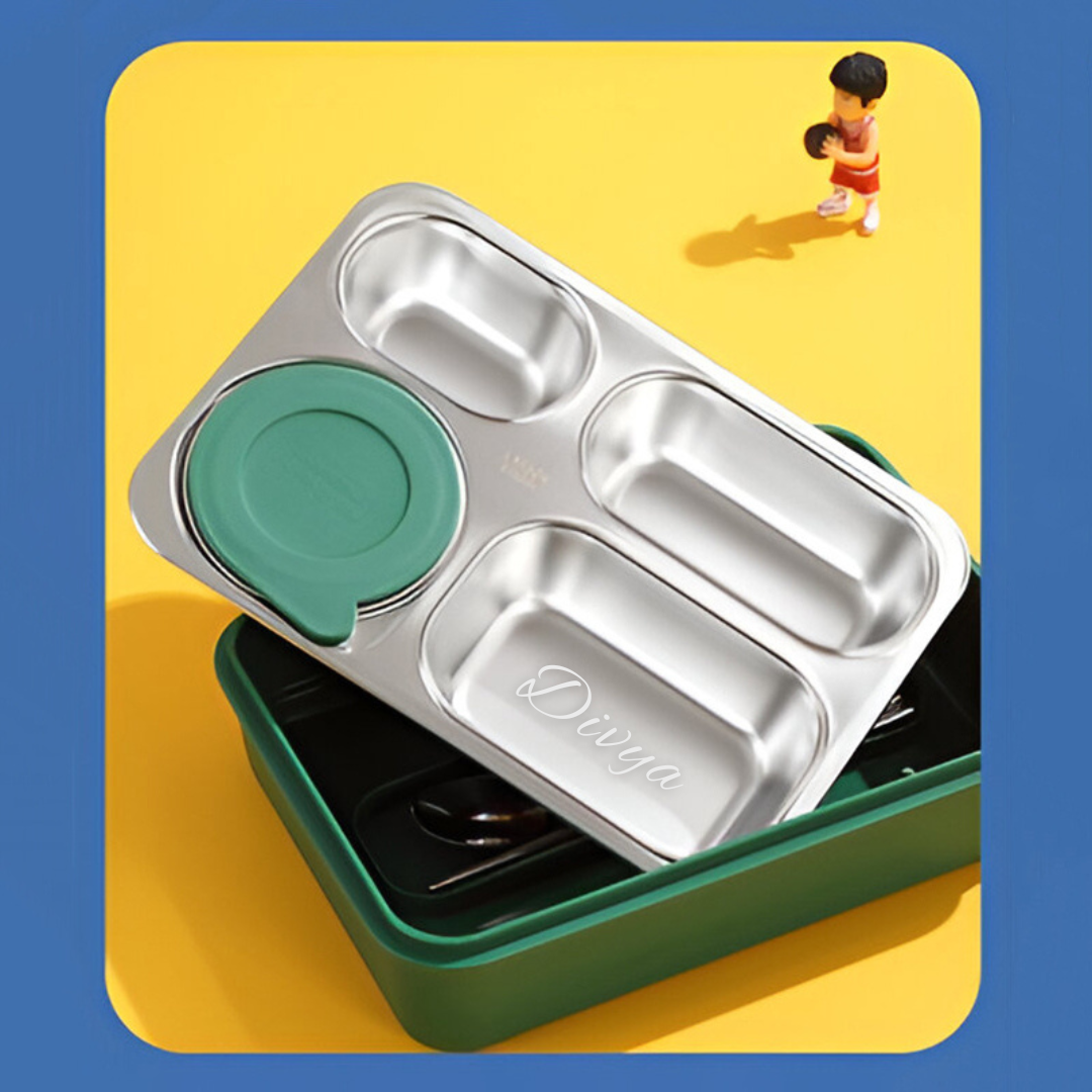 Organize Your Meals with Stainless Steel 4-Grid Lunch Box | 800ml + 150ml