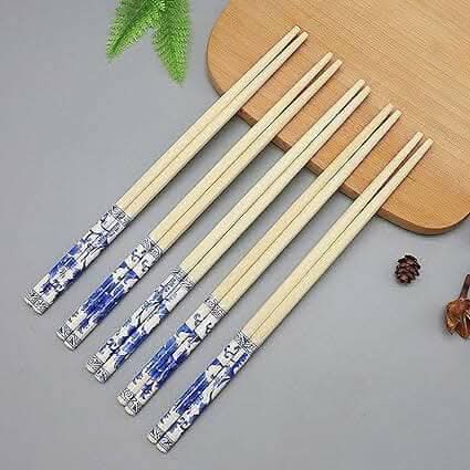 Natural Bamboo Reusable Chopsticks for Sushi, Noodles, Fried Rice (24 cm)(5PAIRS)