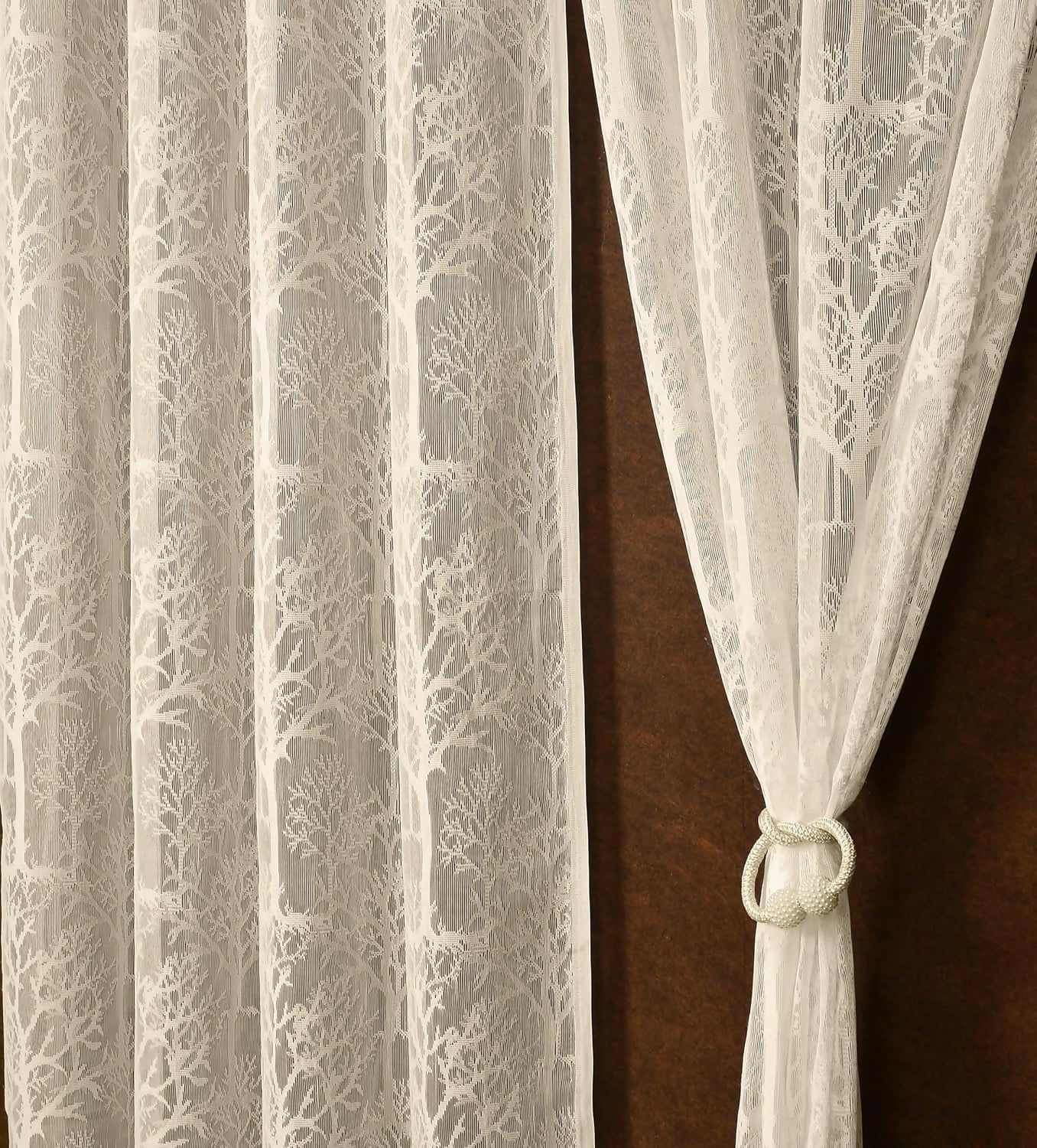Fabrilia Cream Sheer Net Door Curtains – Semi-Transparent, 7 Feet Long, Set of 2