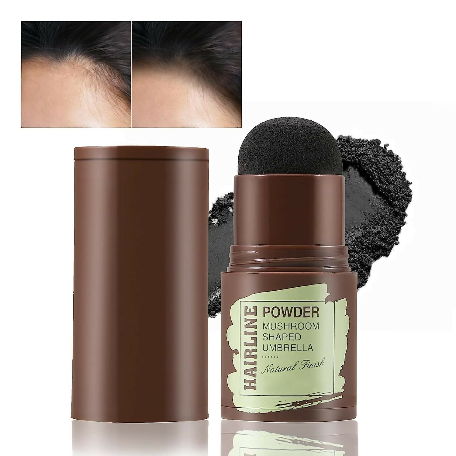 Hair Shading Powder Stick & Sponge Pen Quick Root Touch-Up & Eyebrow Stamps (Black)