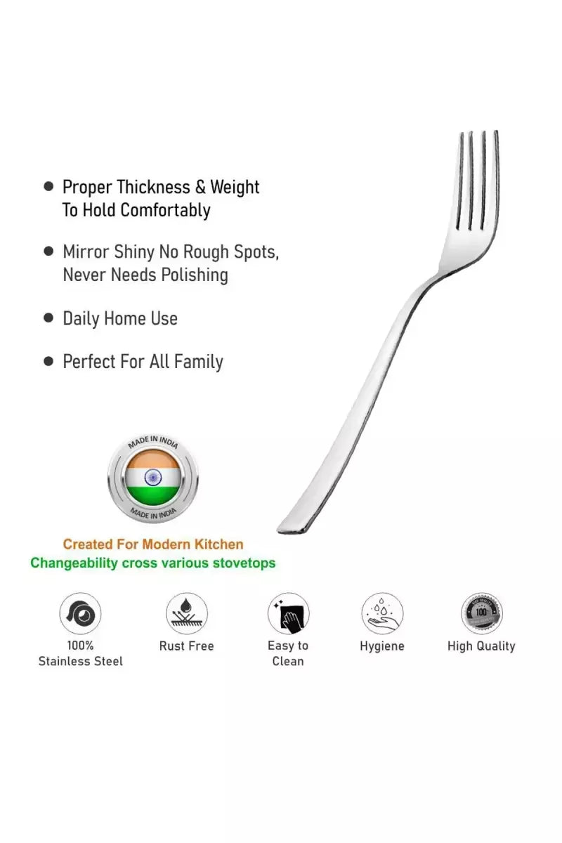 Prabha Stainless Steel Impress Dessert Fork Set - 19cm