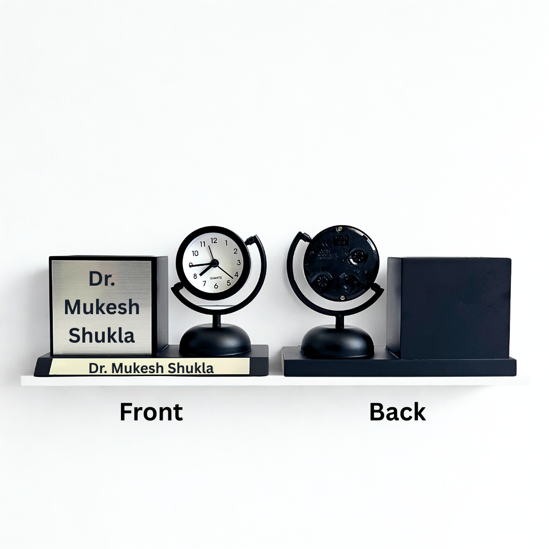 Elite Desk Companion – Personalized Clock Pen Stand