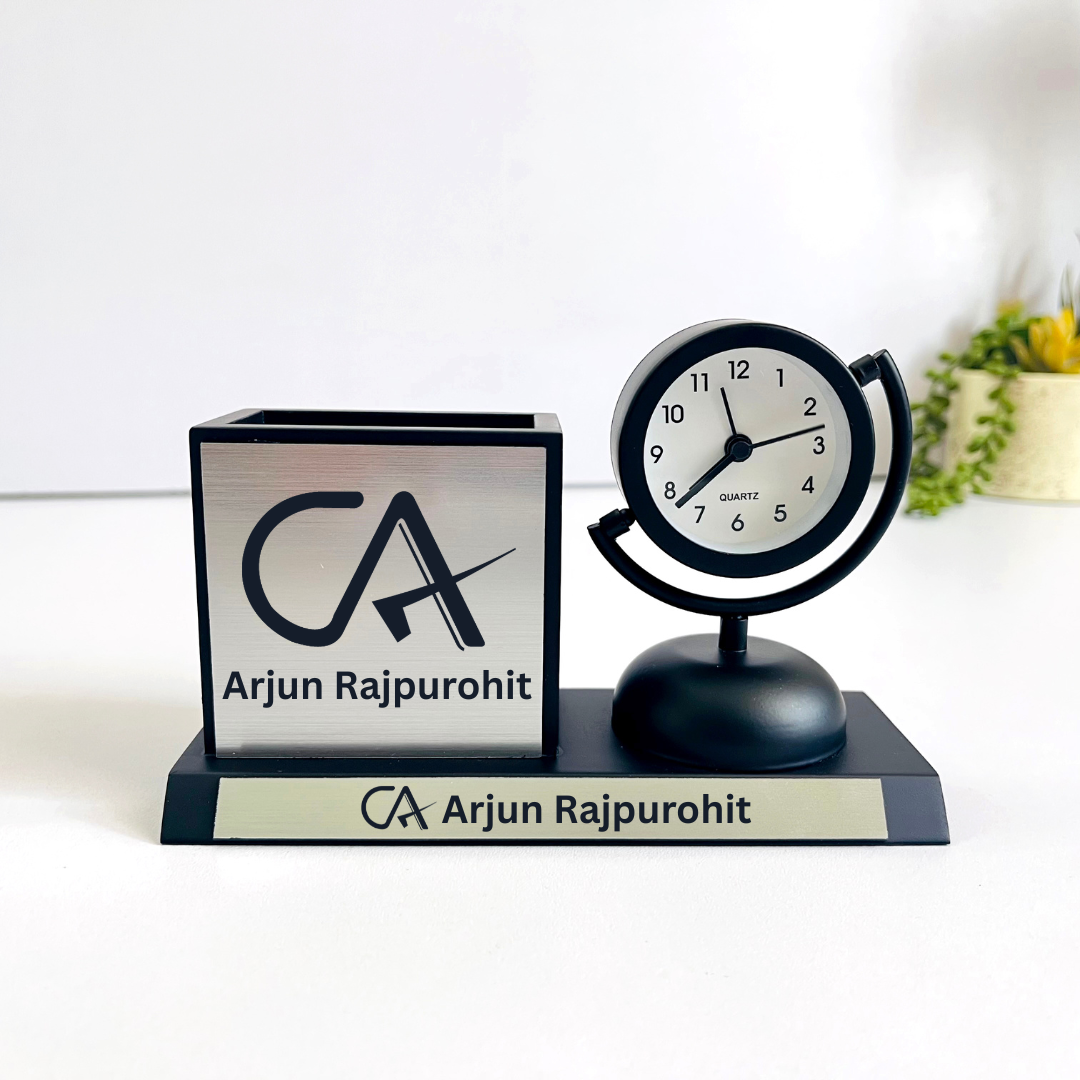 Elite Desk Companion – Personalized Clock Pen Stand