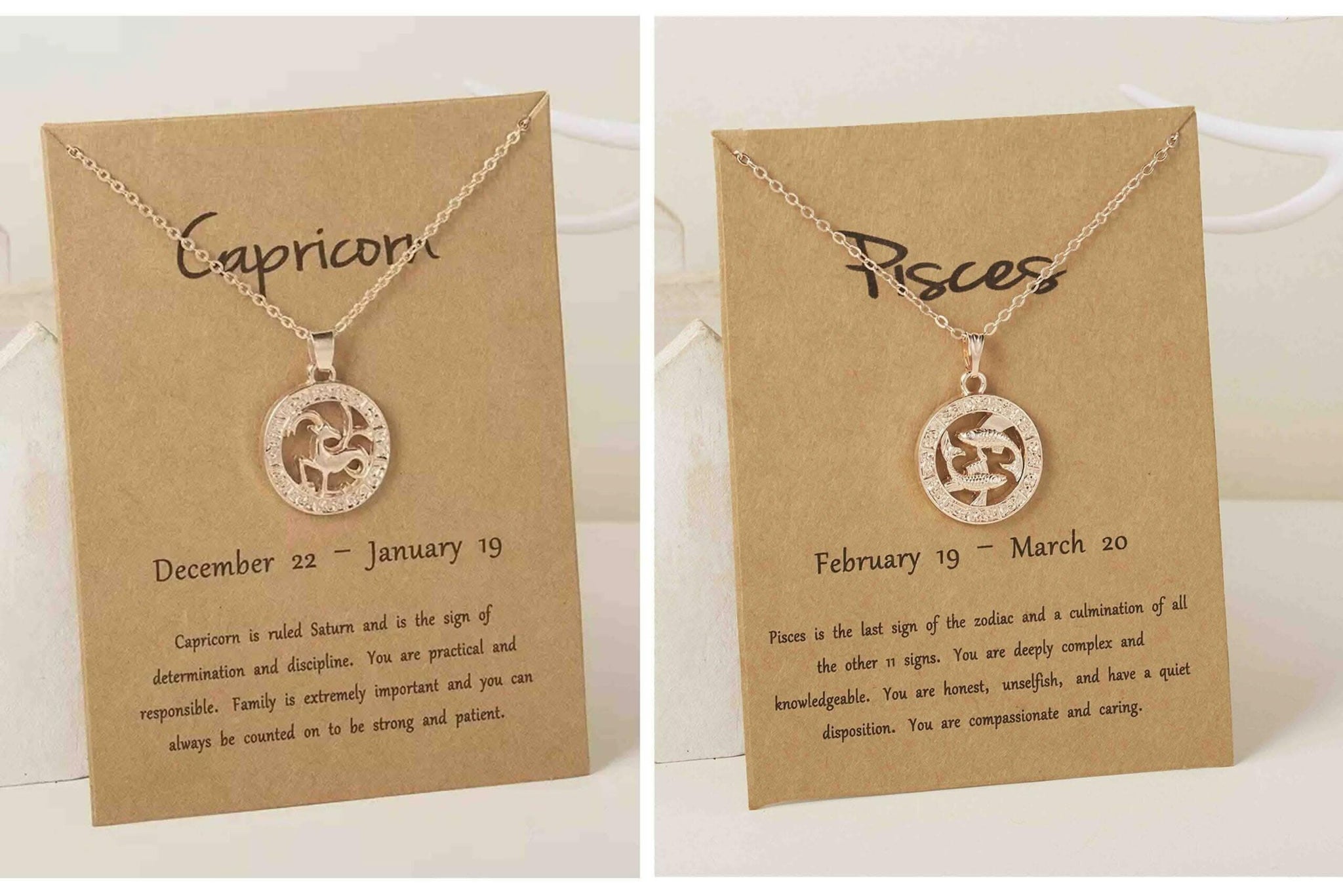 Pinapes Dainty Capricorn & Pisces Pendant Necklace Gold Zodiac Sign Charm with Engraving