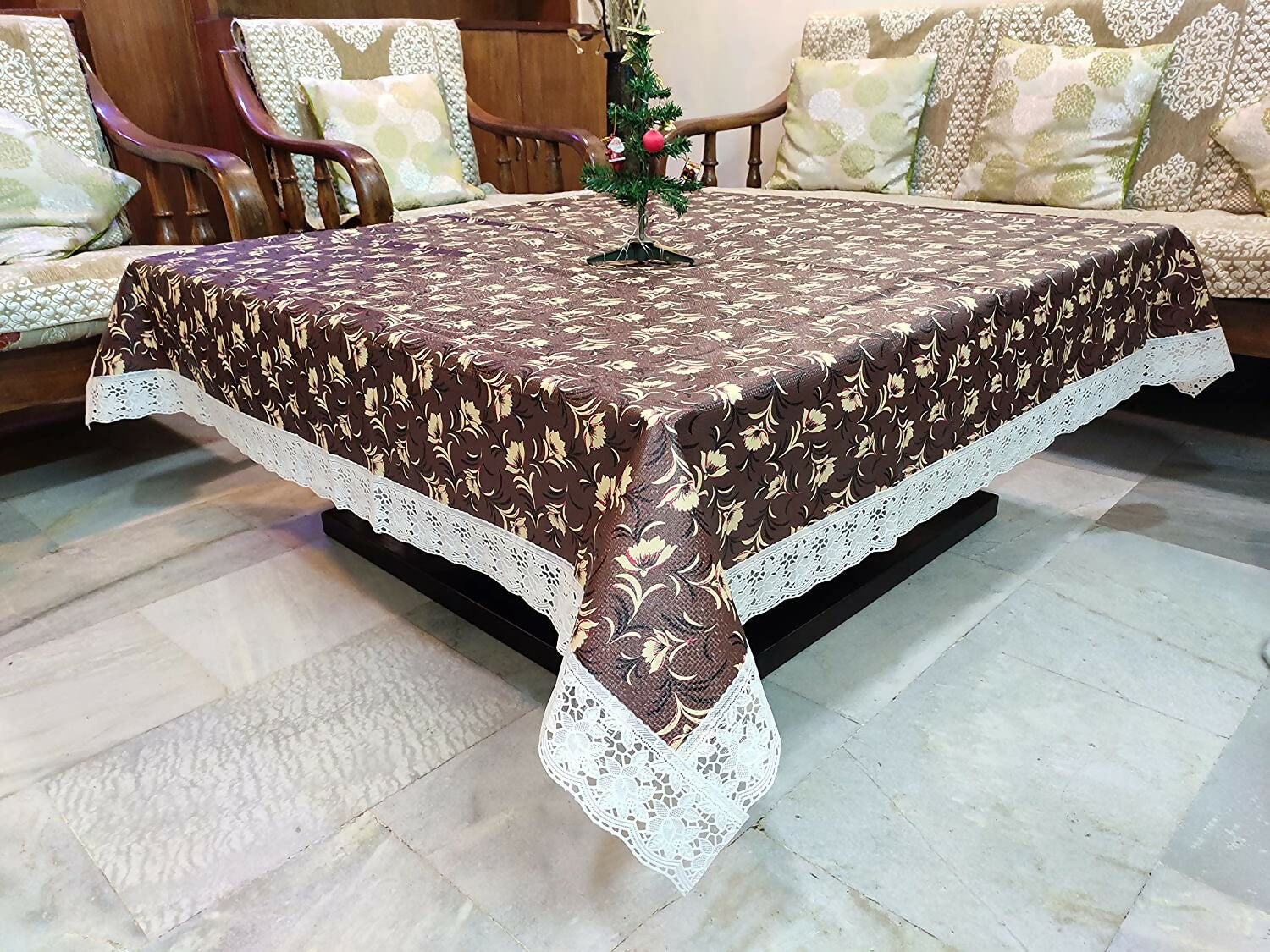 Mopak Decor 3D Table Cover with Lace – Brown Nalni Design