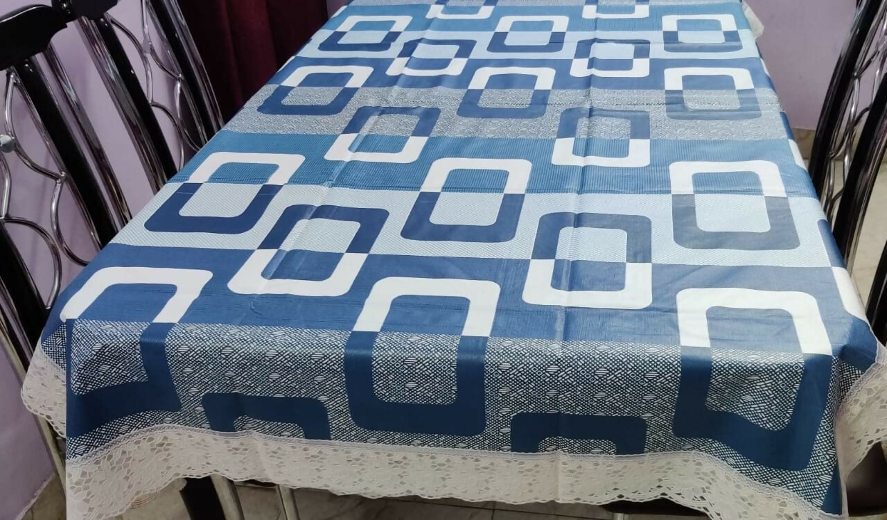 Rectangular 3D Table Covers In White & Blue| Printed with Lace |(Medium (40x60) Inches & Large (60x90) Inches)