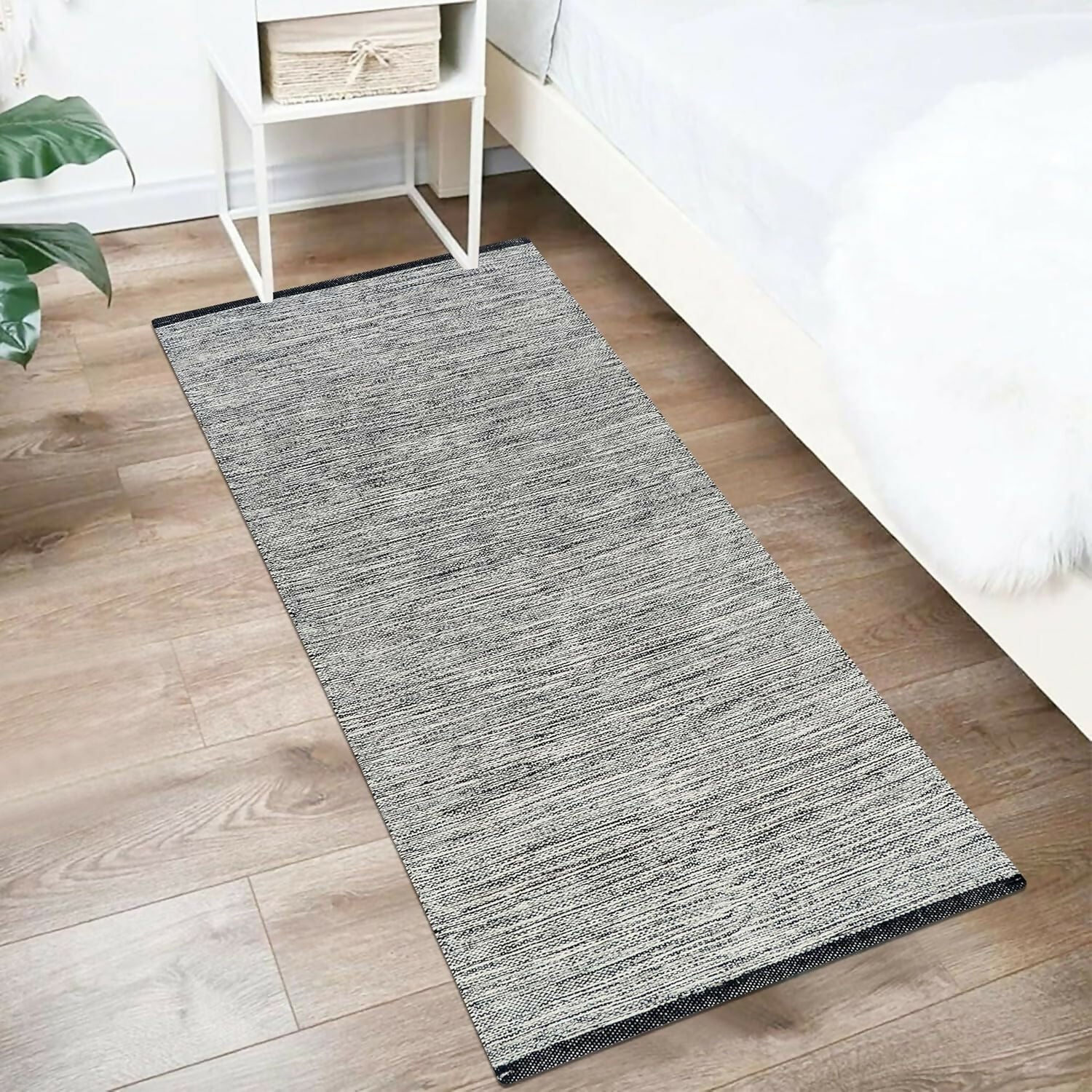 AaHo Eco-Friendly Cotton Rug Reversible Runner for Home Decor (2x5 ft) - black and white