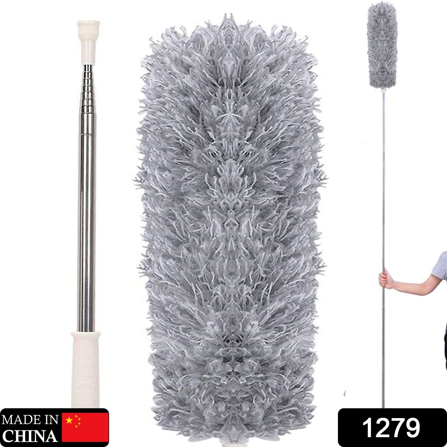 Microfiber Duster with 100-Inch Extendable Handle for High Ceiling & Furniture Cleaning