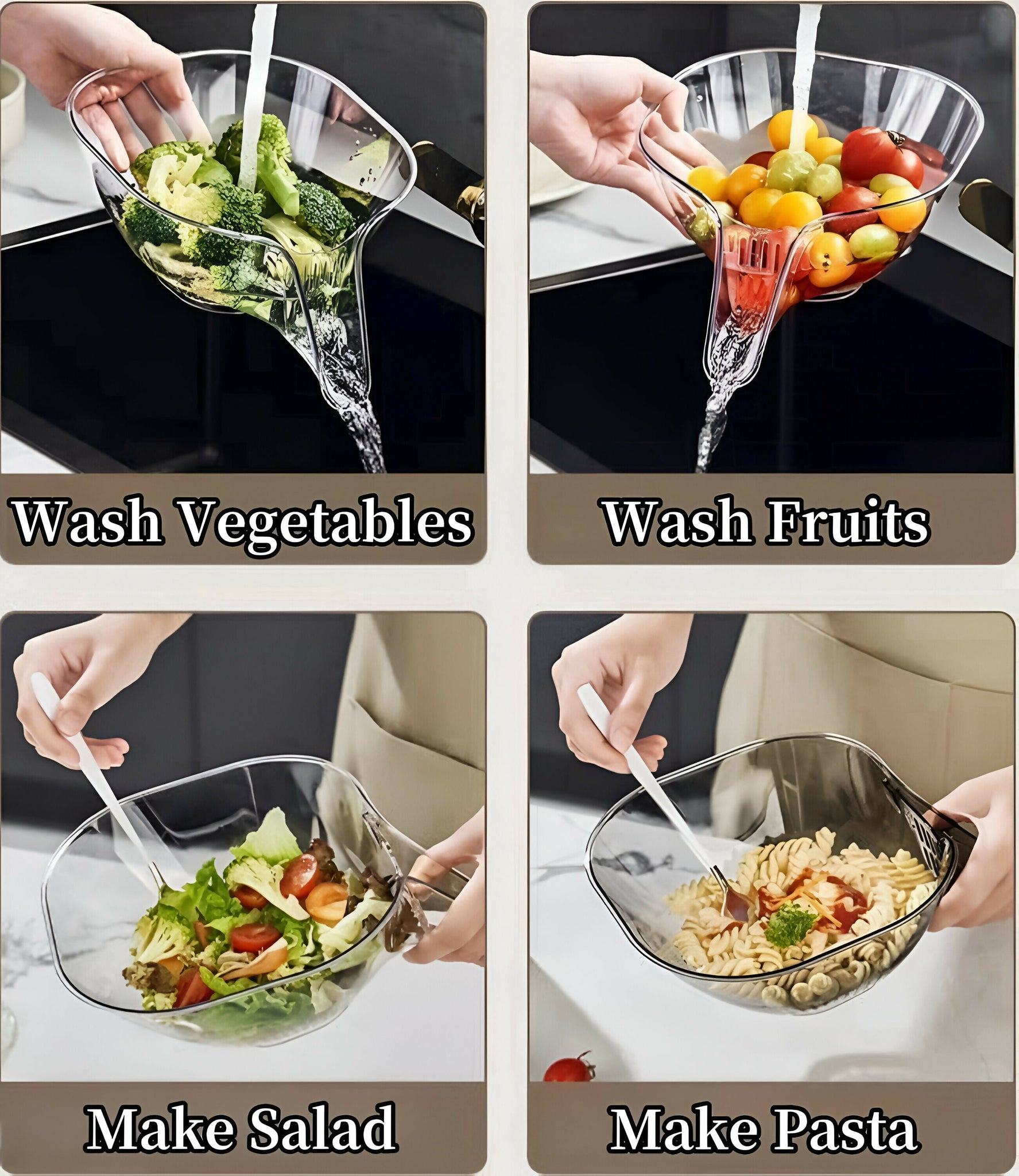 Transparent Multifunctional Drain Basket with Spout – Kitchen Sink Strainer & Funnel for Washing Fruits, Vegetables & More