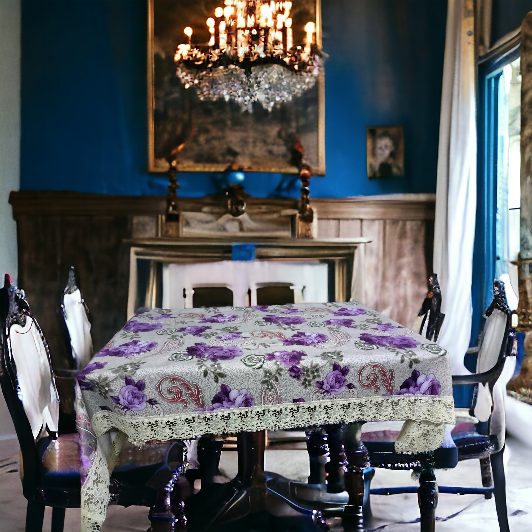 Mopak Decor Table Cover 3D Medium Size 2 to 4 Seater (40*60,Purple) Classic Table Cover Printed Table Cover with Lace Centre Table Cover Rectangular Table Cover Dining table cover