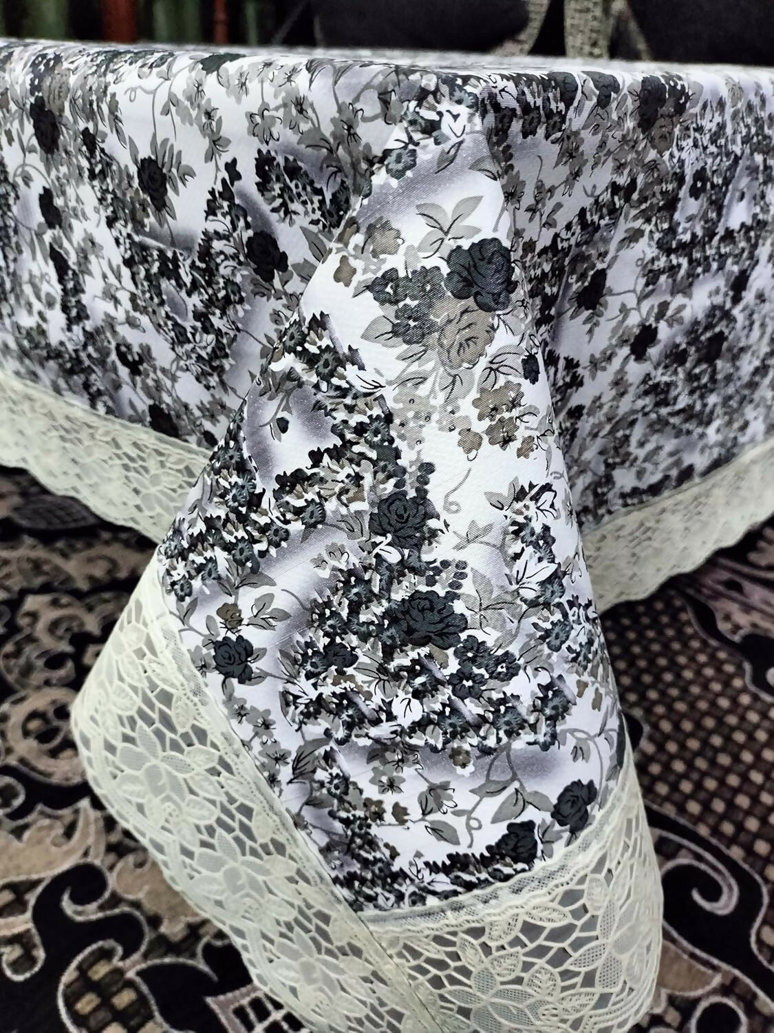 Mopak Decor 3D Printed Table Cover with Lace – Medium (40x60) for 4-Seater & Large (60x90) for 6-Seater – Rectangular Dining and Centre Table Cloth