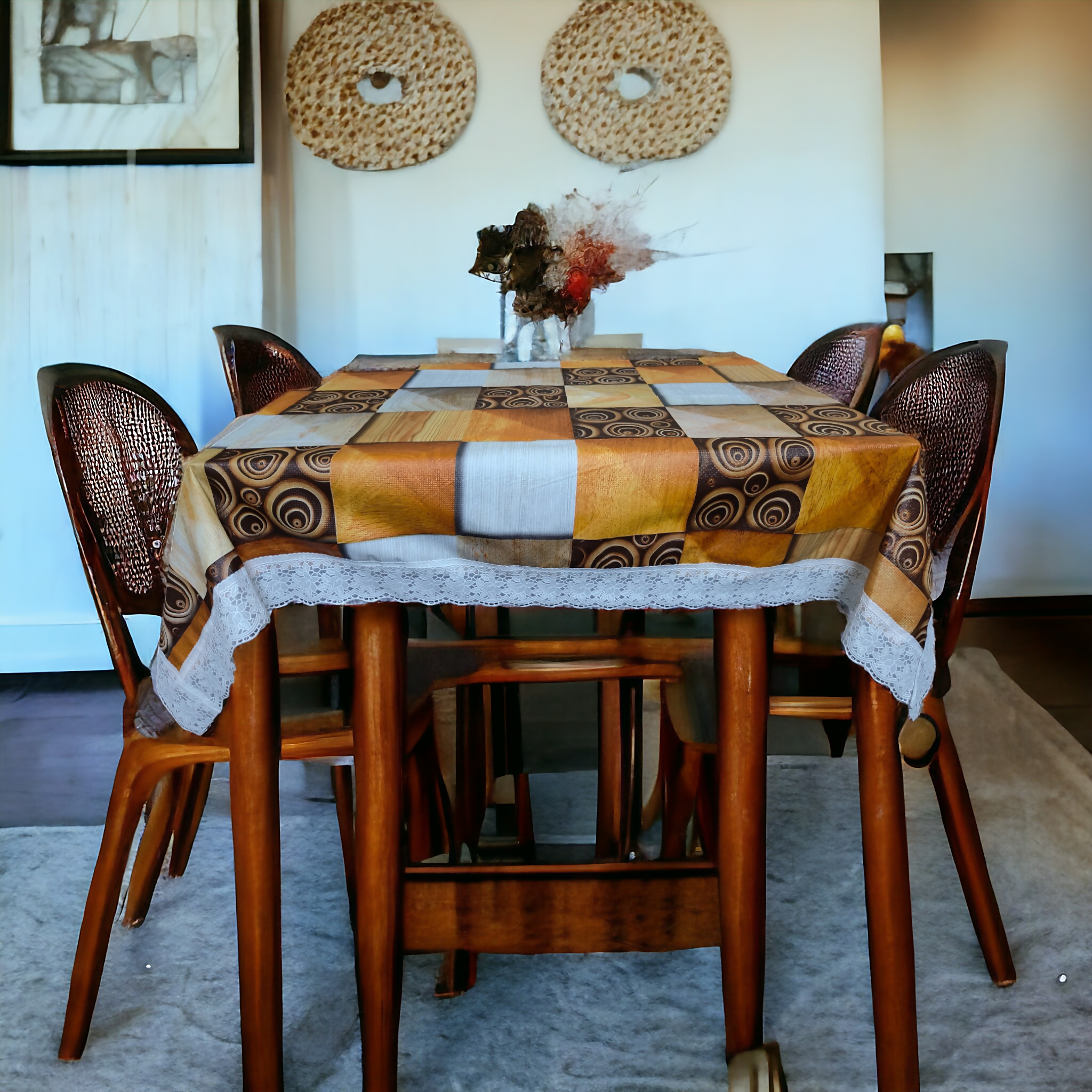 Mopak Decor Lace Table Cover – Gold, Rectangular Design