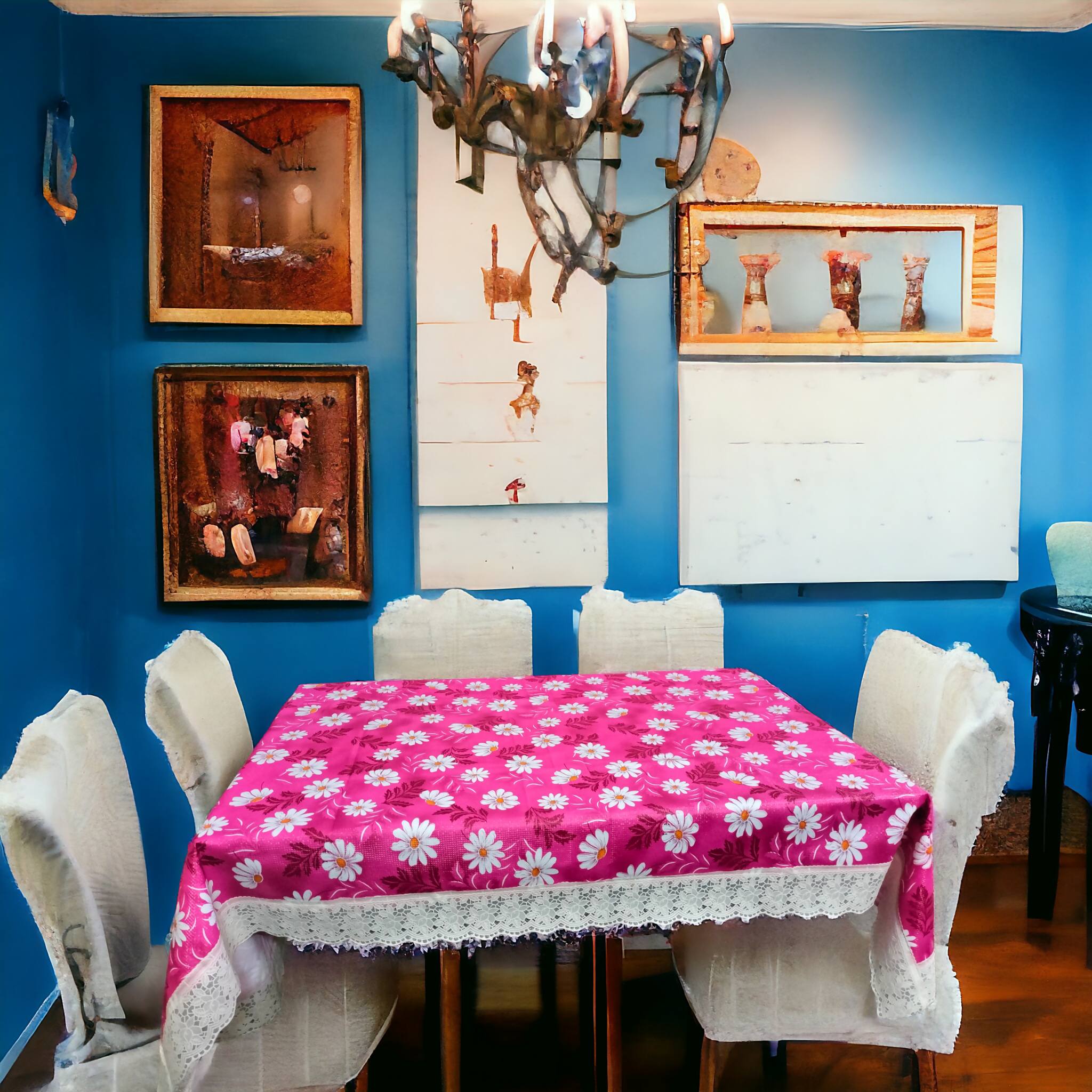 Mopak Decor 3D Printed Table Cover with Lace – Rectangular Dining and Centre Table Cloth