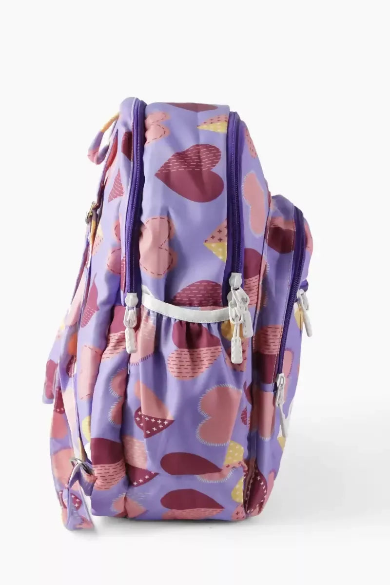 Hearts Printed College Backpack for Girls (Multicolor)