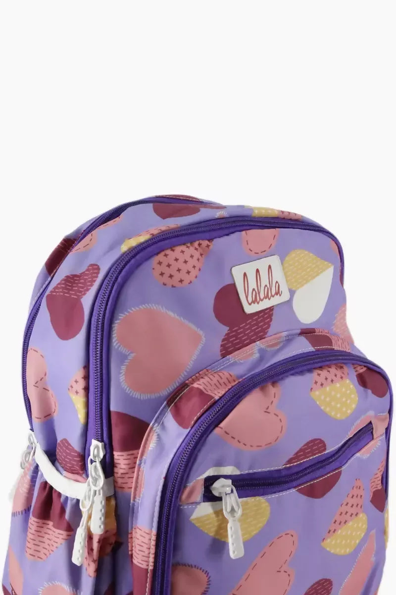 Hearts Printed College Backpack for Girls (Multicolor)