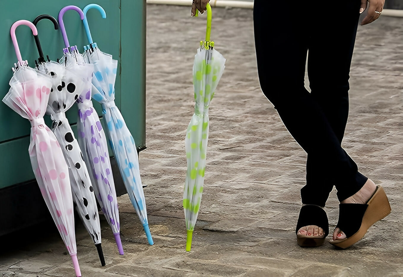 Dotted Design Waterproof Folding Umbrella for Rain & Sun Protection (Random Color)