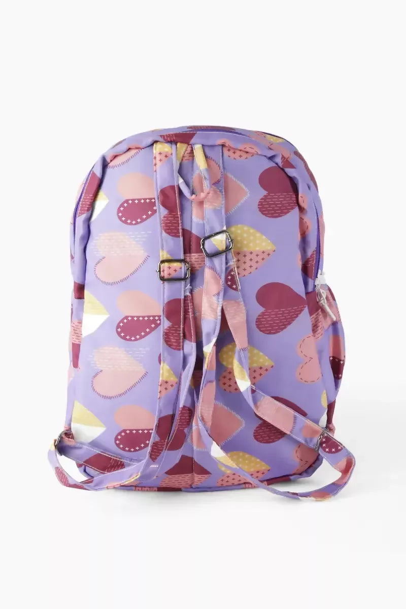 Hearts Printed College Backpack for Girls (Multicolor)